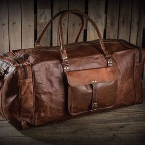 NEW Men's Vintage Brown Leather Goat Duffle Bag